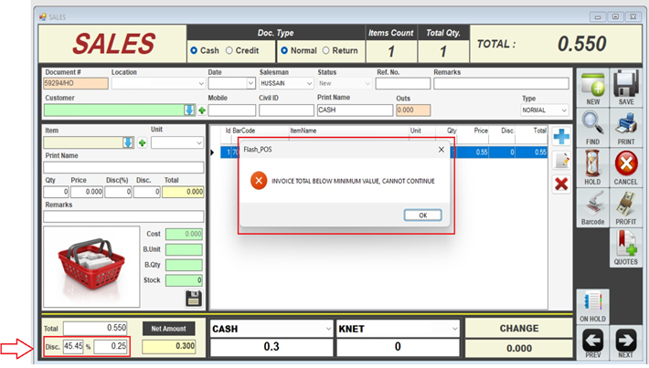 Net below cost warning